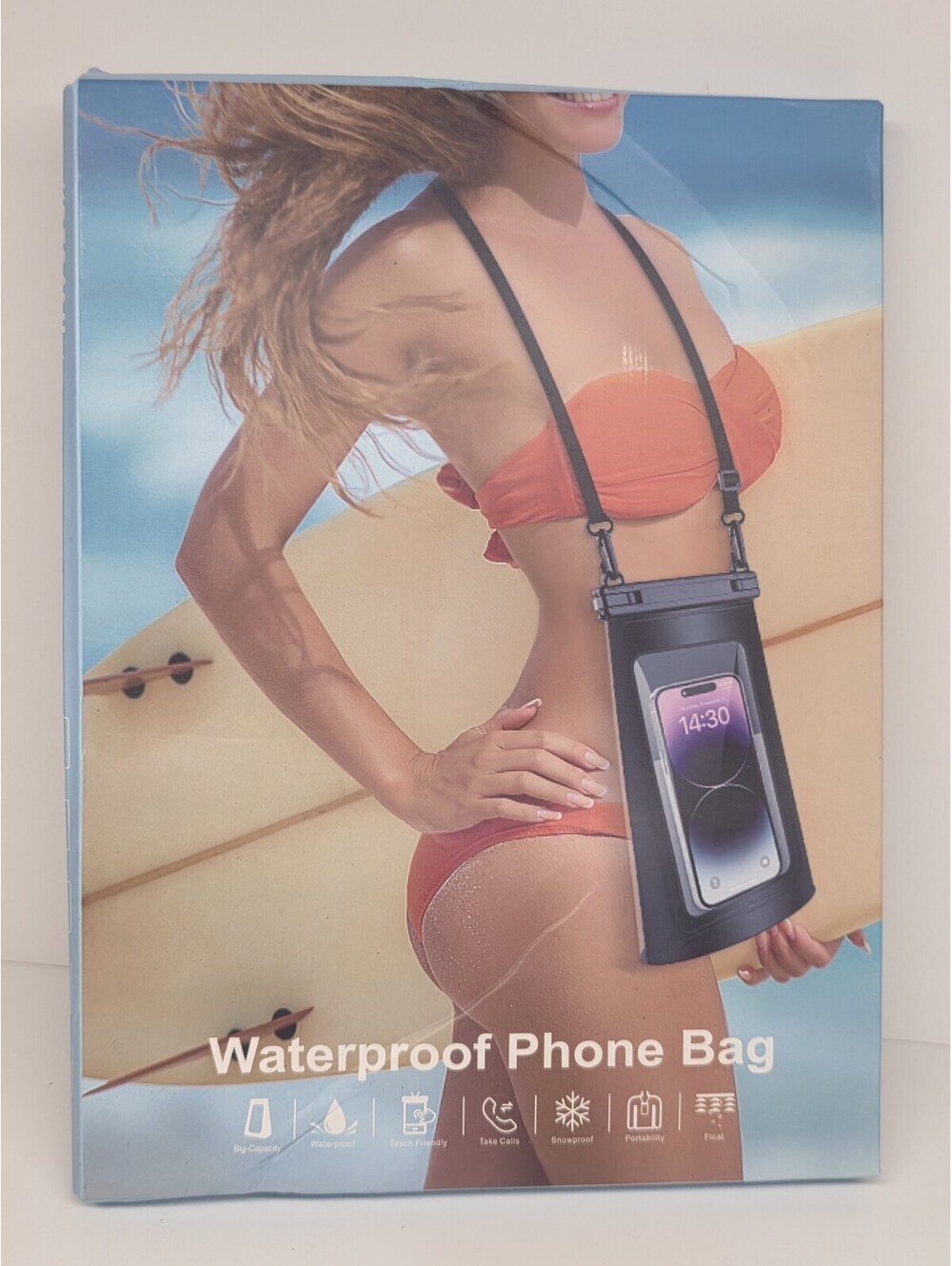 Large Waterproof Phone Pouch Case Touch Screen w/ Neck Strap for Beach